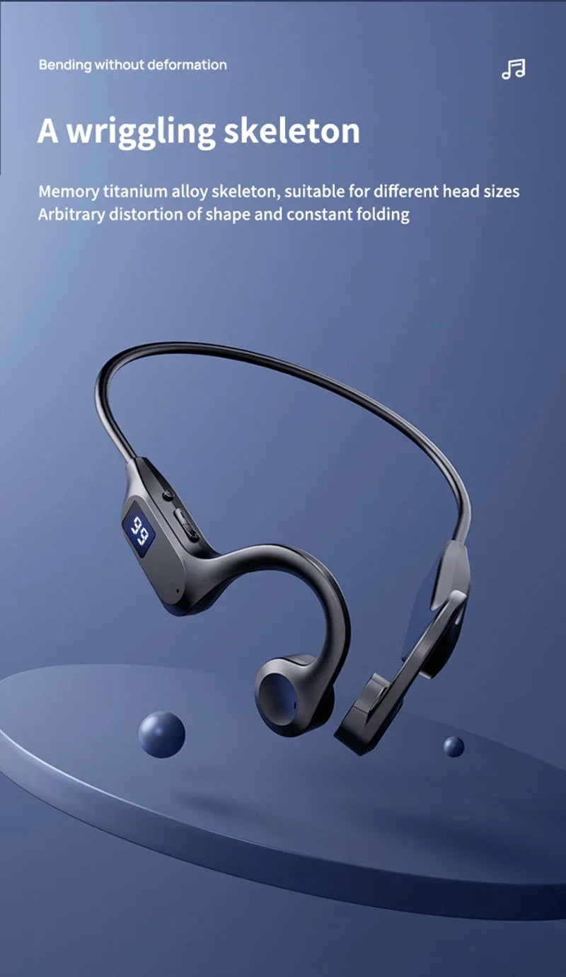 Wireless Bone Conduction Headphones Bluetooth Sport Earphone with Mic Hand-free Noise-Cancelling for Swimming And Outdoor Activities
