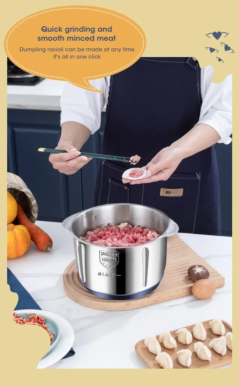 Stainless Steel Electric Meat Grinder Multifunctional Food Chopper Vegetable Slicer Processor Household Kitchen Blender