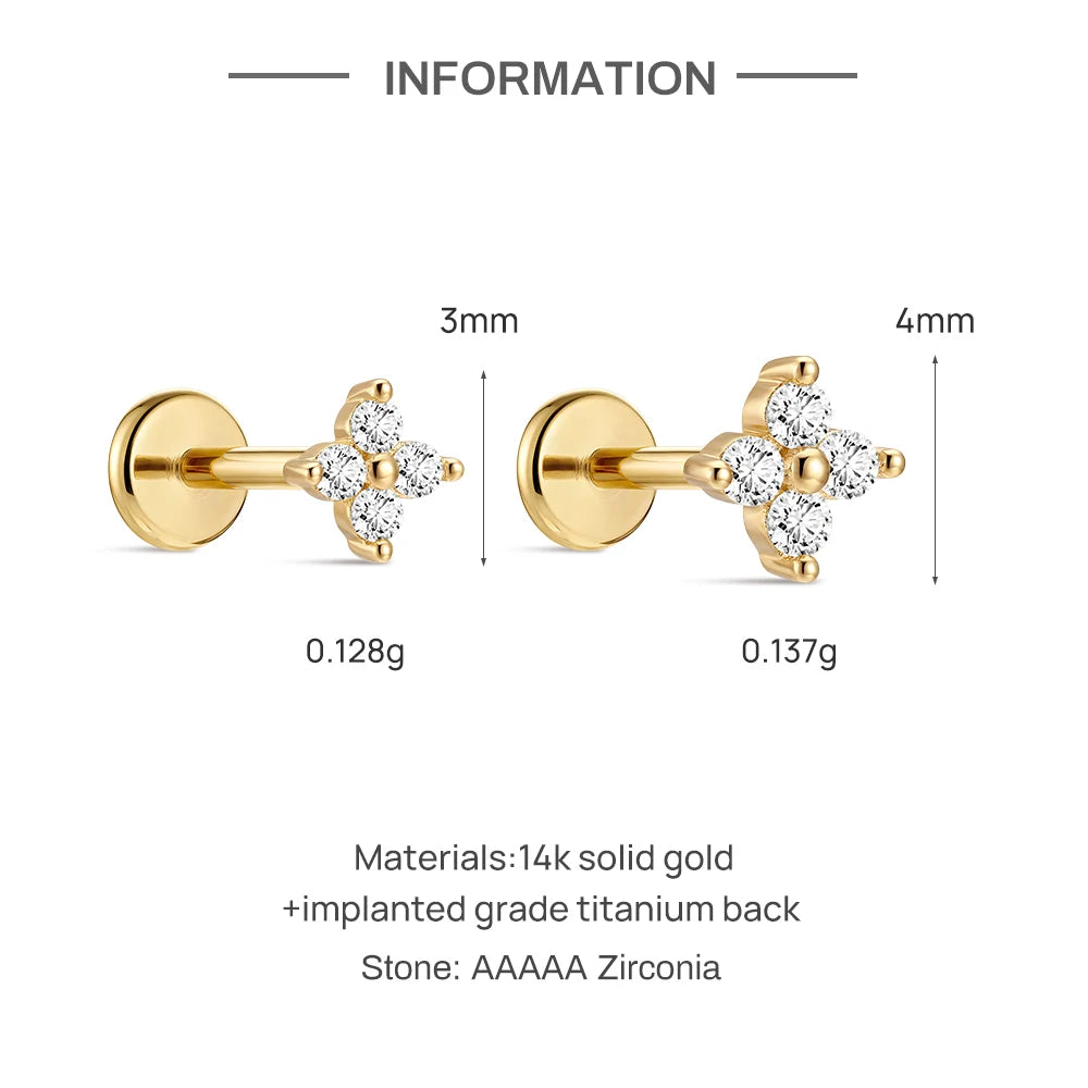 Solid Gold G23 Titanium WaterDrop/Horse Eye Love Geometric CZ Piercing Earring Women Dainty Ear Bone Anniversary Gift
