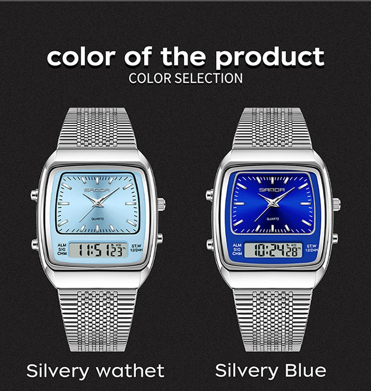 SANDA 3393 Men's Electronic Quartz Watch Fashion Multifunction Dual Display Clock Luminous Waterproof Casual Men Digital Watches