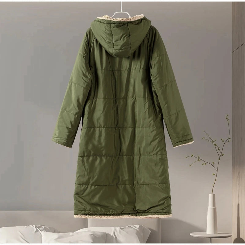 Women’s Winter Lambswool Fleece Parka | Quilted, Hooded, Long Warm Jacke