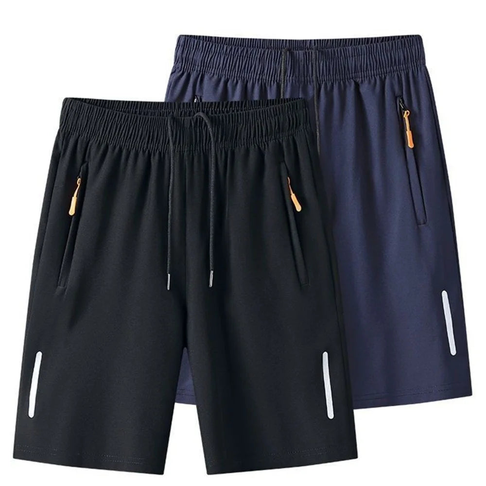 Men's Summer Thin Ice Silk Casual Shorts Quick Dry Loose Fit Elastic Waist Gym Sports Jogging Pants with Zipper