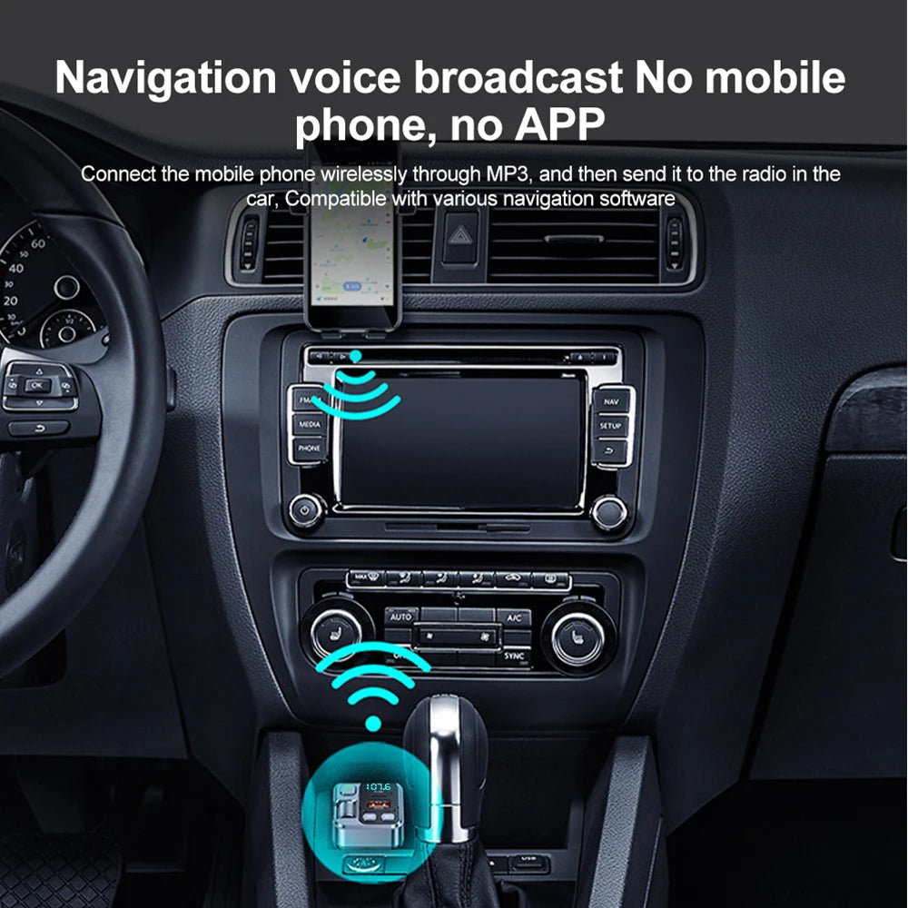 Car Bluetooth FM Transmitter Wireless Hands-Free Call MP3 Player Support Fast Charging Radio with Mic