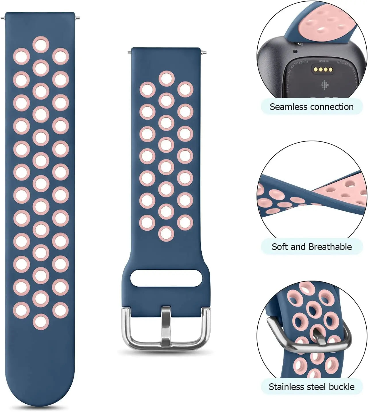 Silicone Watch Strap for Fitbit Versa 2/Fitbit Versa/Versa Lite/Versa Special Edition,Breathable Sport Replacement Watch Band