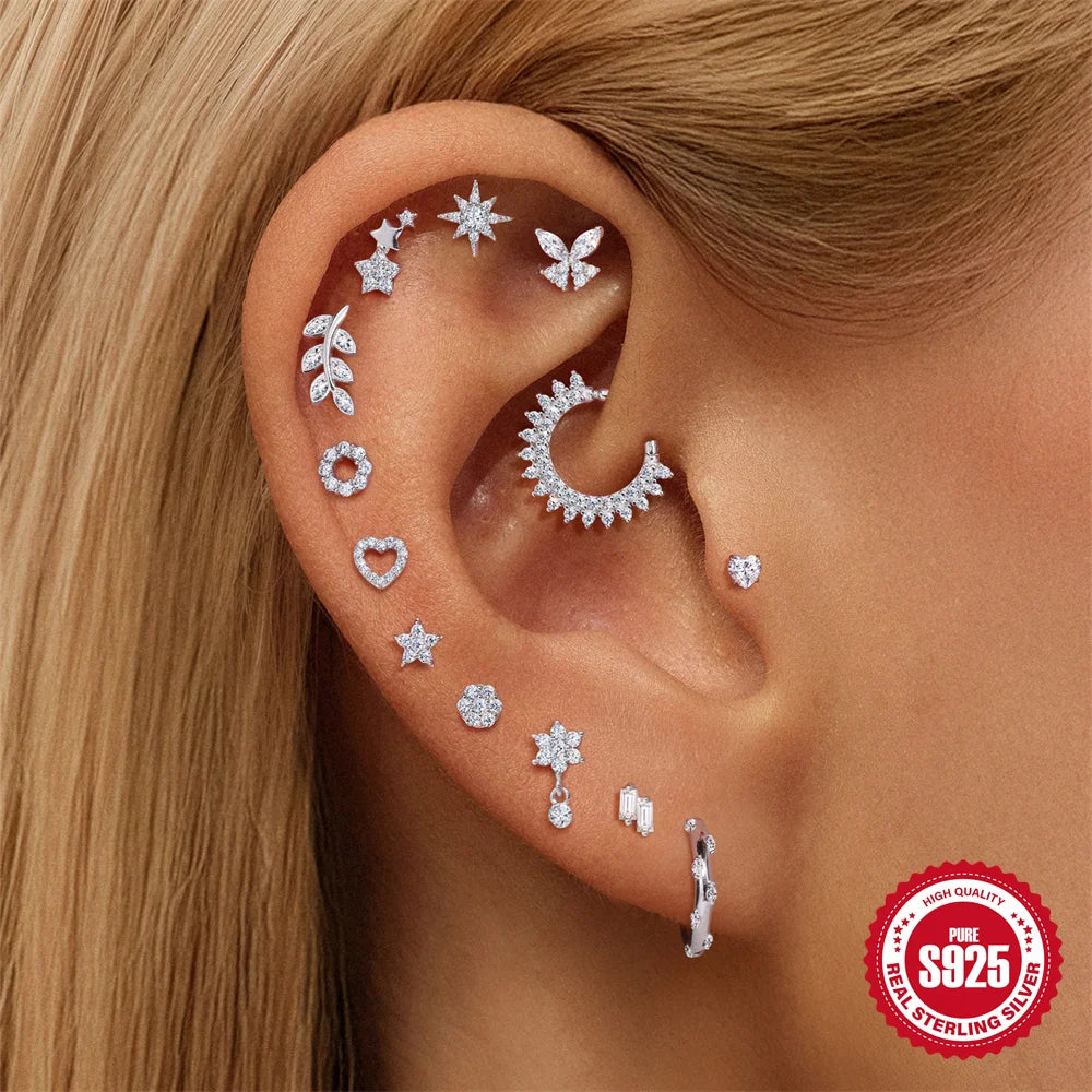 CANNER 1PC Flower Moissanite 925 Sterling Silver Piercing Ear Stud For Women Love Eight-pointed star Stud Earrings Fine Jewelry