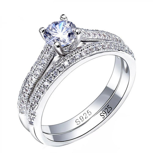 1 pair Vintage Halo 925 Sterling Silver Wedding Ring Set For Women Lady Anniversary Gift Jewelry Bulk Sell