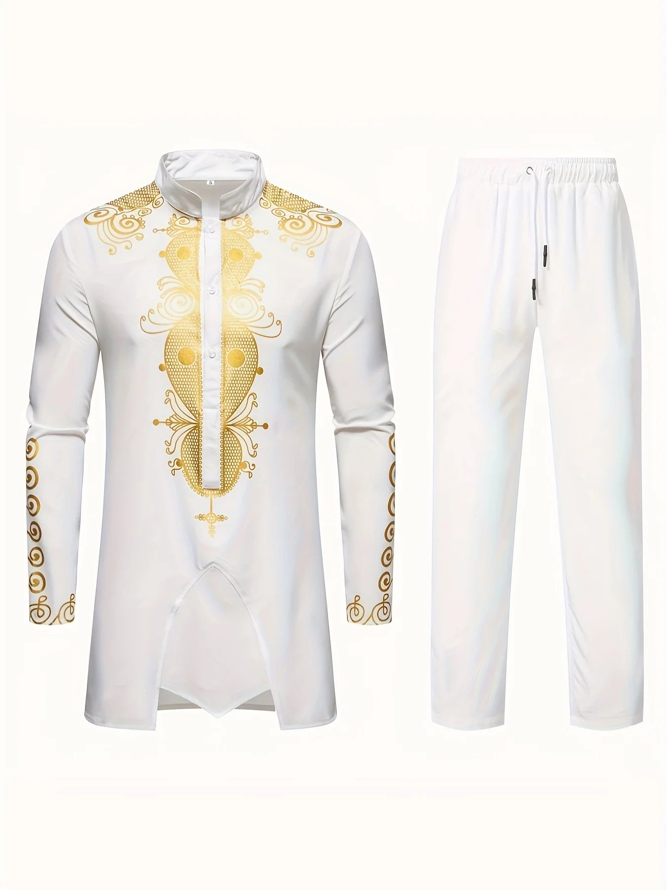 Men’s Traditional Dashiki Suit Set – 2 Piece Long Sleeve Top and Pants