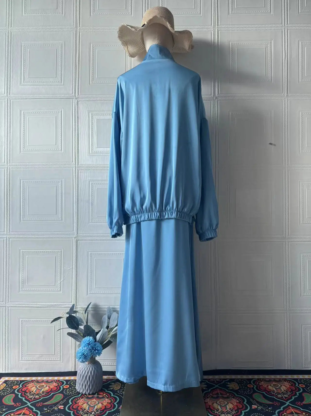 Muslim Dress Satin 2 Piece Set Women Party Abaya Musulman Ensembles Arab Long Robe Dubai Kaftan Vestidos Jalabiya Ramadan Eid