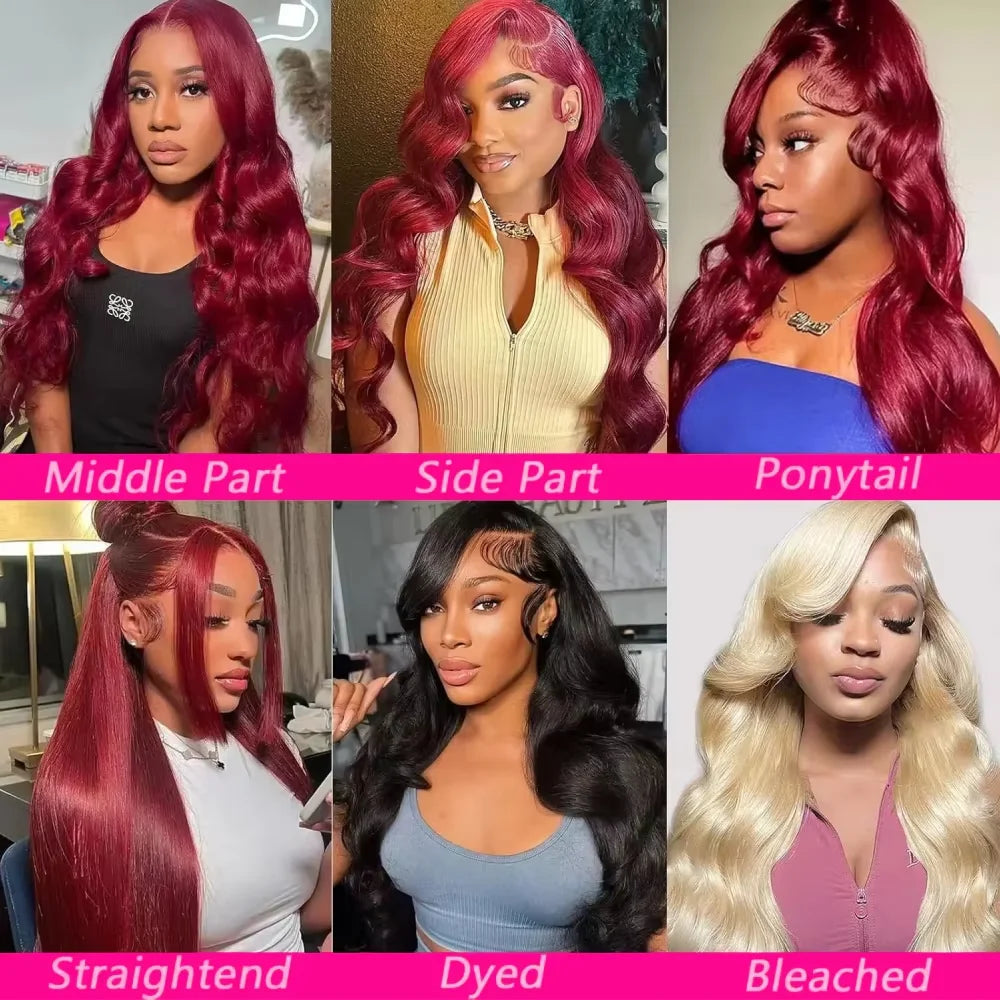 200 Density 99J Burgundy Body Wave Human Hair Wigs 13x6 HD Lace Frontal Human Hair Wig Brazilian Remy Real Human Hair For Women