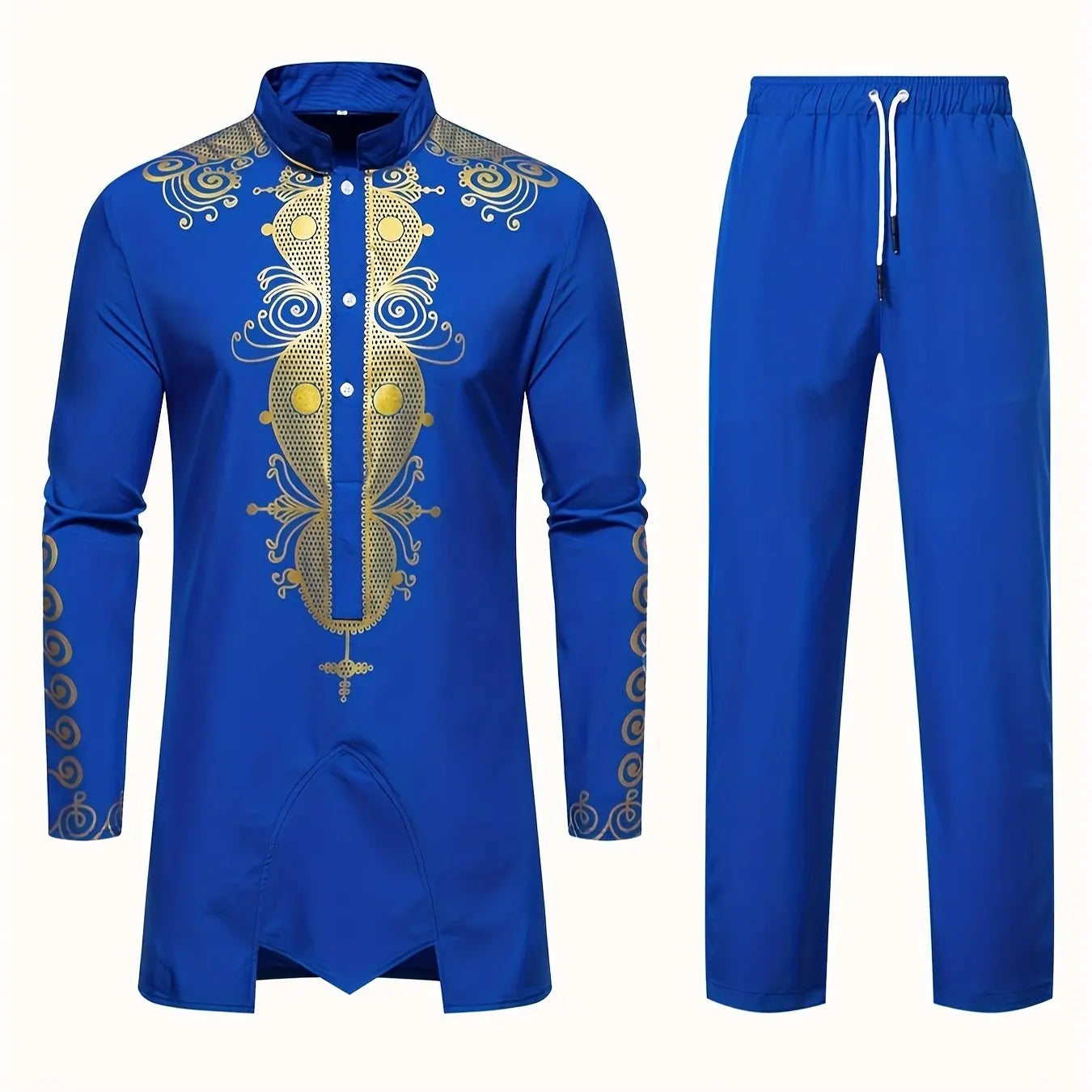Men’s Traditional Dashiki Suit Set – 2 Piece Long Sleeve Top and Pants