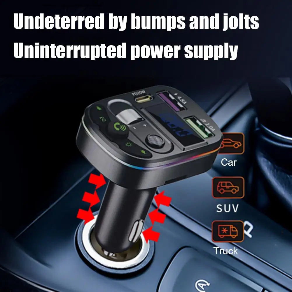 Bluetooth 5.3 FM Transmitter Handsfree Car AUX Radio Modulator MP3 Player with PD20W 12V-24V Fast Charge Adapter Car Accessories