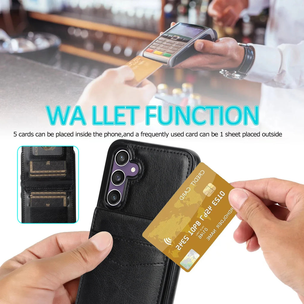 Flip Leather Card Solt Holder Wallet Case For Samsung Galaxy S25 Ultra S24 Plus S23 FE S22 S21 A16 A35 A55 A54 Stand Bag Cover