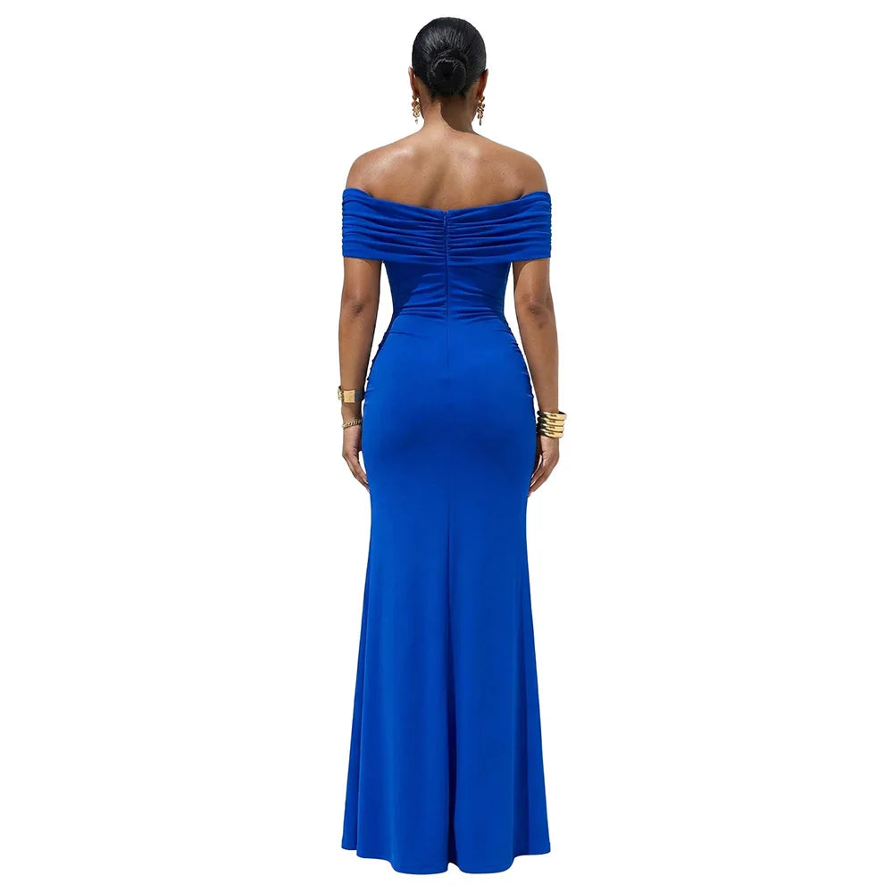 Women Slash Neck Ribbon Short Sleeve Long Maxi Dress Summer Street Evening Birthday Party Sexy Dresses