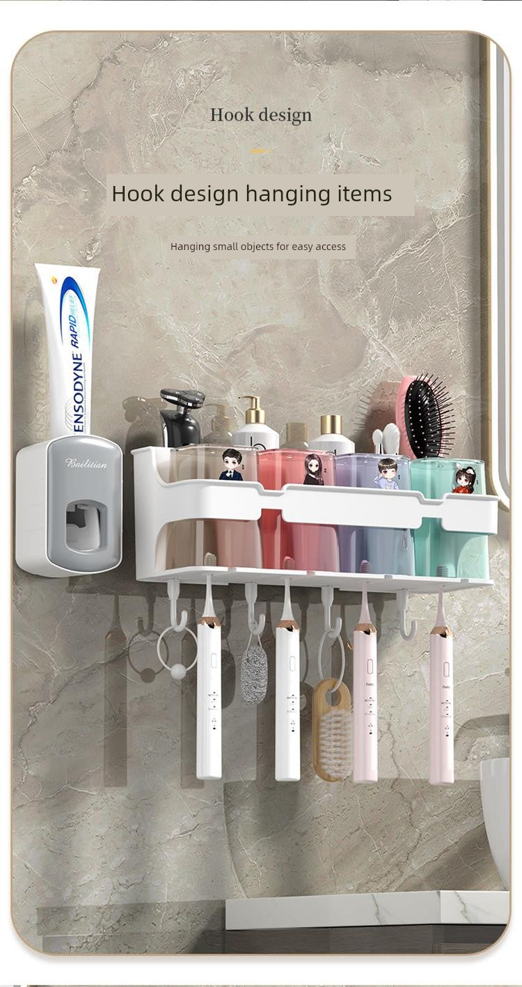 Wall-Mounted Toothbrush and Toothpaste Holder Set with Cups and Storage Rack