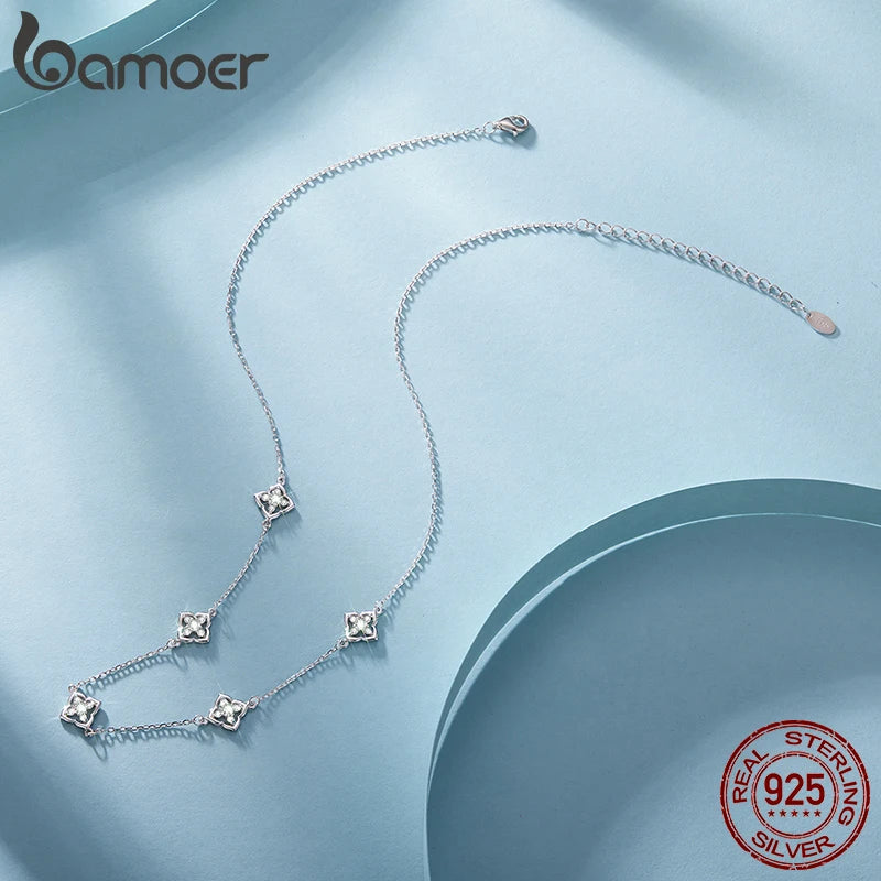 Necklace Lucky Clover 925 Sterling Silver Round Cut Diamond Beads Chain Fashion Collarbone Chain Fine Jewelry