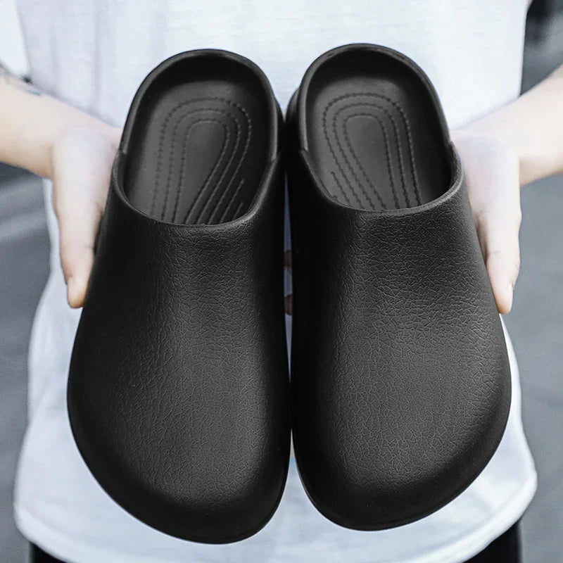 Mens Kitchen Chef Shoes Waterproof Garden Clogs Closed Toe Half Shoes Rubber Slippers Restaurant Hotel Working Summer Beach