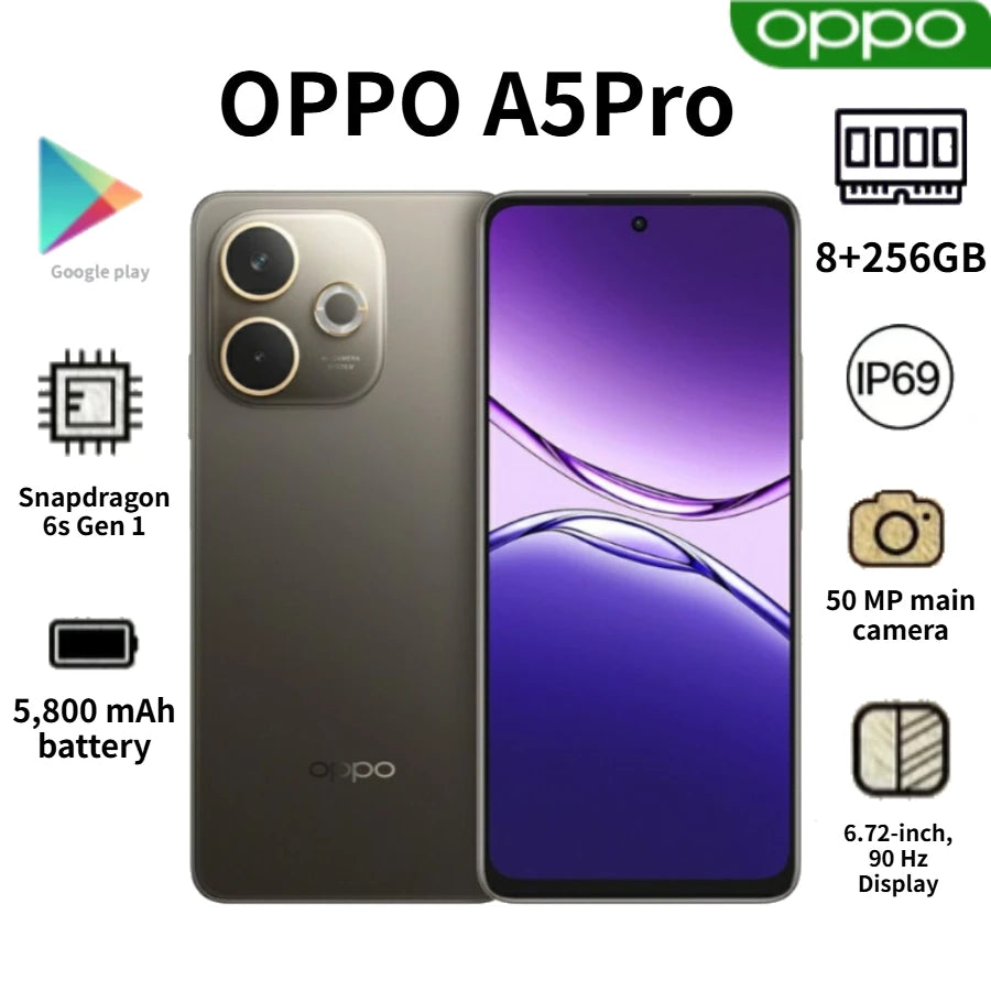 OPPO A5 Pro 2026 Global Version Smartphone: 6.67-inch Display, 5800mAh Battery, 50MP Dual Camera, Dual SIM, 8GB+256GB