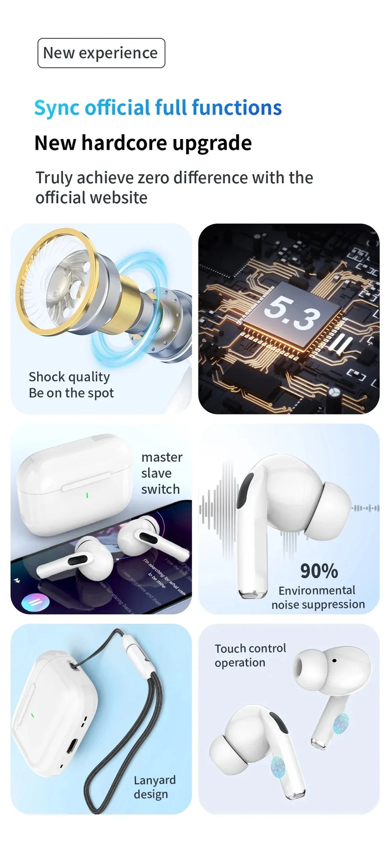 Bluetooth 5.3 Wireless Earbuds with Charging Case and Microphone