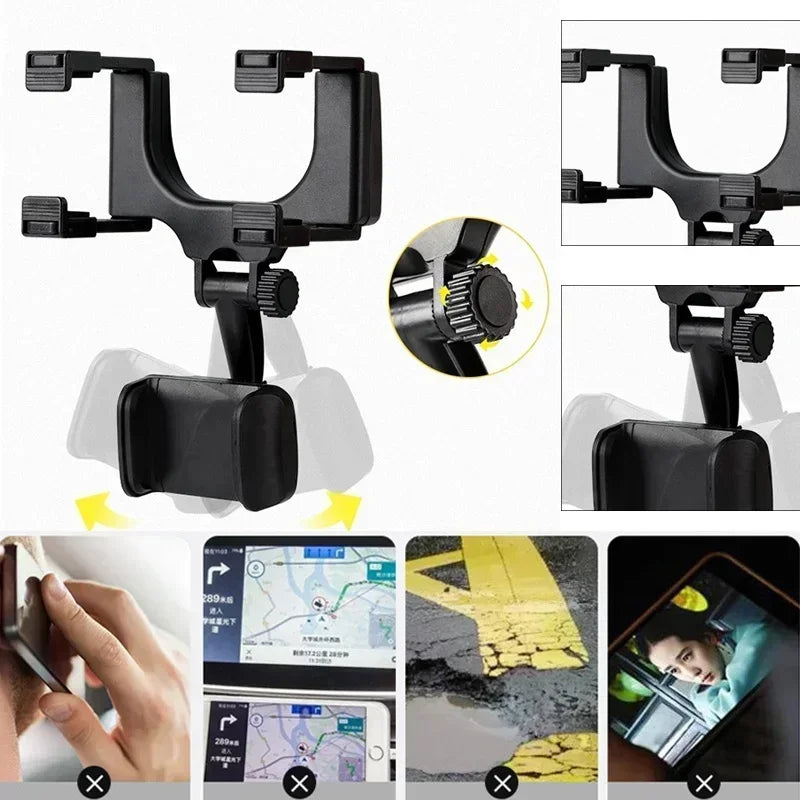 Adjustable Foldable Car Phone Holder Mount Bracket Universal Rearview Mirror GPS Navigation Clip Mobile Stand for Vehicle