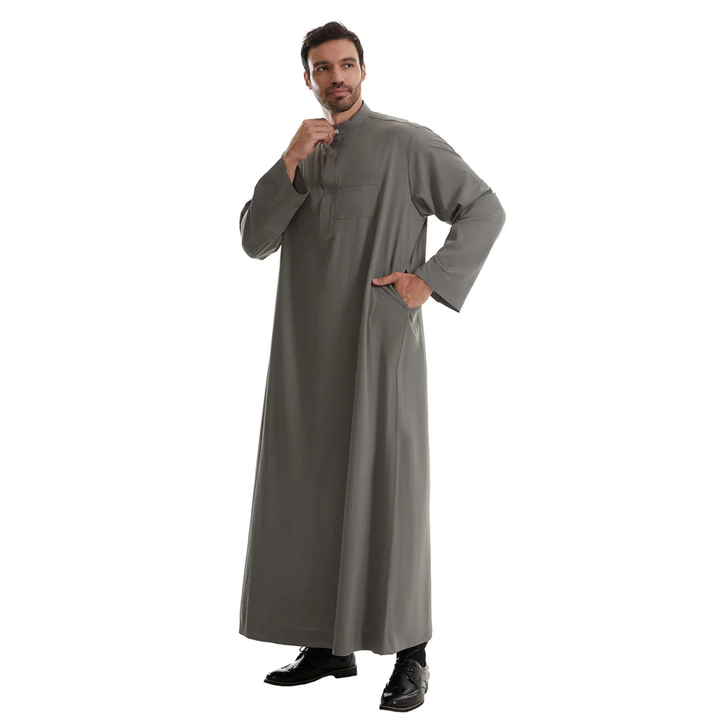 Men’s Muslim Abaya Kaftan Thobe – Long Sleeve Pullover Robe