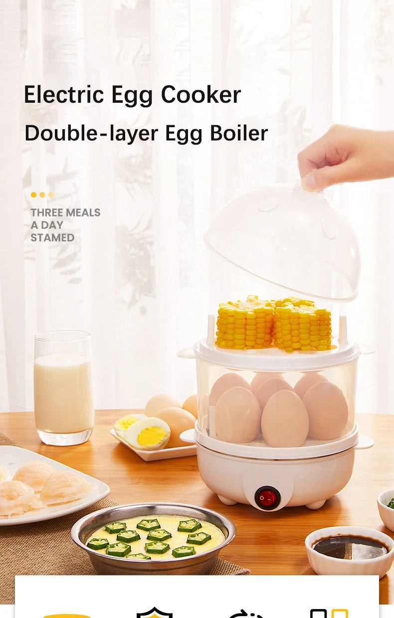 Smart White Egg Cooker Electric Multifunctional Mini Boiler Steamer Poacher for Kitchen Use - Plastic Housing 250W Power