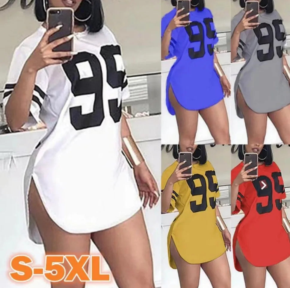 Pattern Print T-Shirt O-Neck Split Short Sleeve Sports Football Jersey Y2K Loose Oversized Street Retro Casual Tops