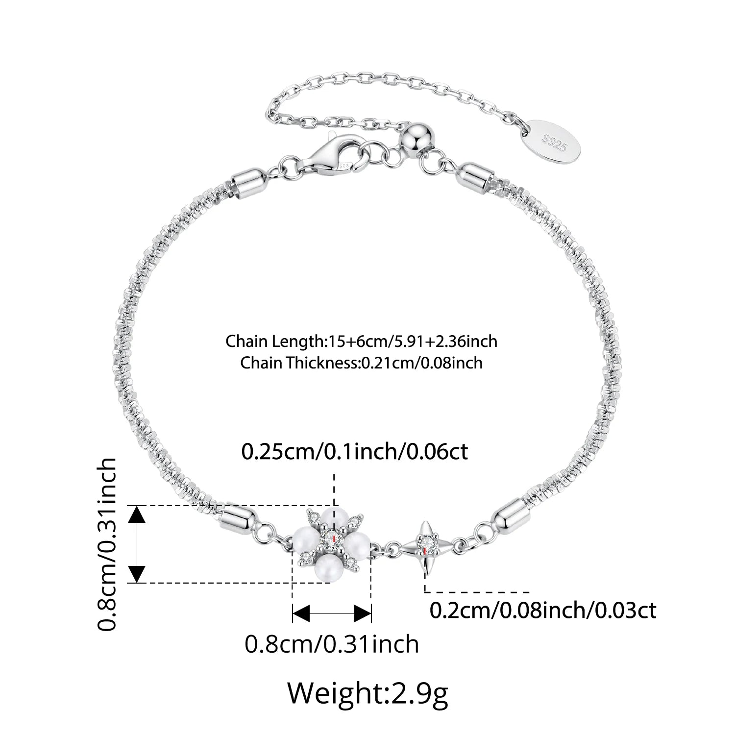 Silver Bracelets Natural Pearl Starlight Bracelet Adjustable Wrist Link Chain with GRA for Women