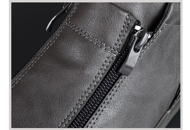 Winter Men Leather Casual Shoes Fashion Double Zipper High Tops Flat Shoes Slip on Plush Male Sneakers Loafers Tenis Masculino