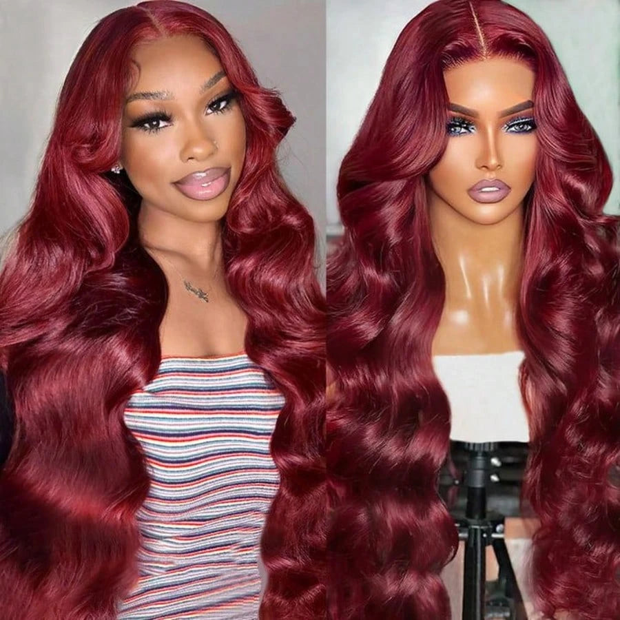 40 42 Inch 99J Burgundy Hd Lace Frontal Wig 13X6 200 Density Brazilian Body Wave Human Hair Wig Red Colored Hd Lace Front Wigs
