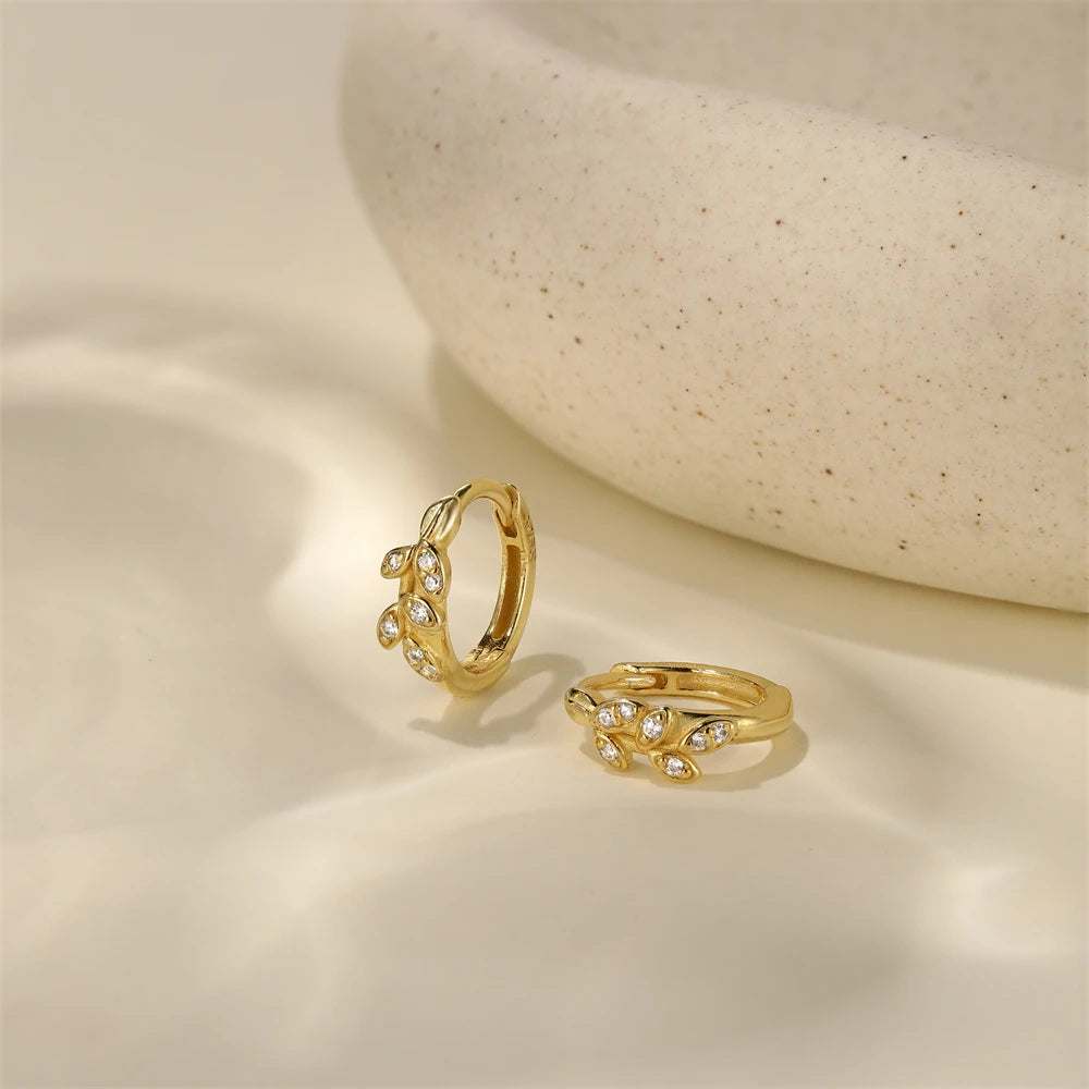 CANNER 925 Sterling Silver Wheat Ear Zircon Hoop Earrings For Women Ins Simple Earrings Jewelry Gift boucles d'oreilles femme