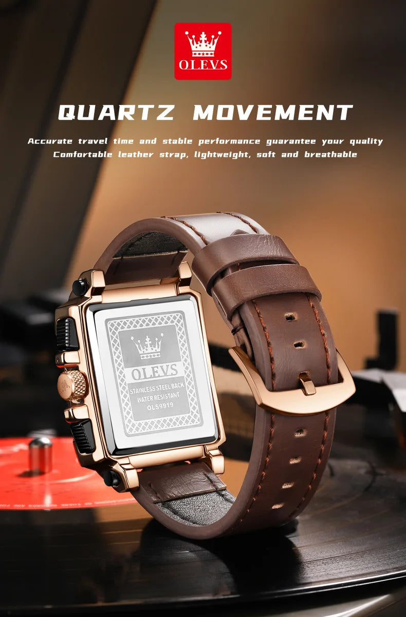 Men’s Square Dial Leather Strap Watch