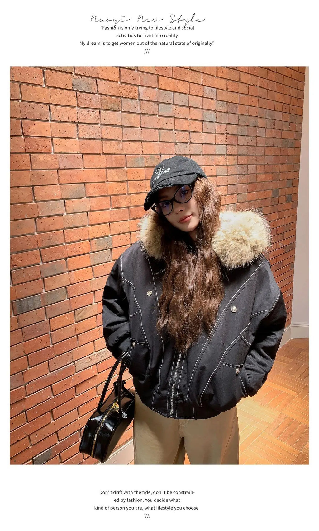 Women Short Parkas Coat Solid Jacket Big Fur Collar Hooded Zipper Pocket Long Sleeve Loose Casual Office Lady 2025 Autumn Winter