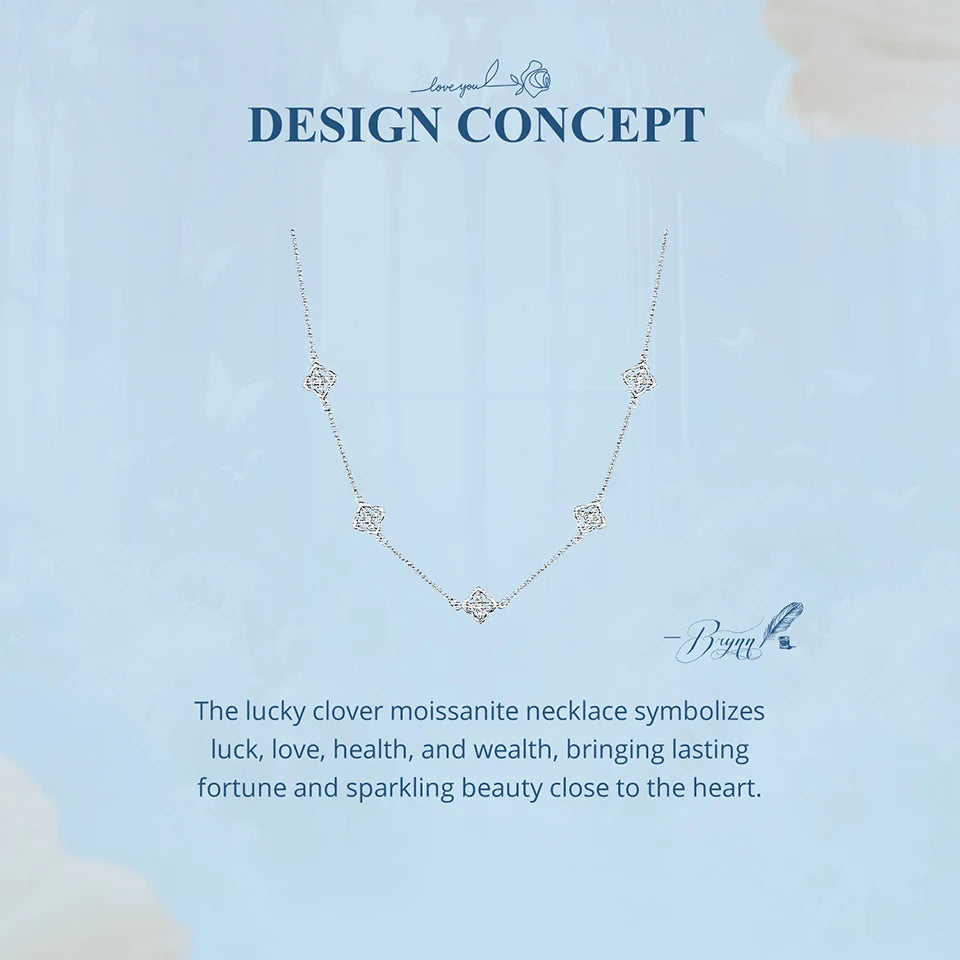 Necklace Lucky Clover 925 Sterling Silver Round Cut Diamond Beads Chain Fashion Collarbone Chain Fine Jewelry