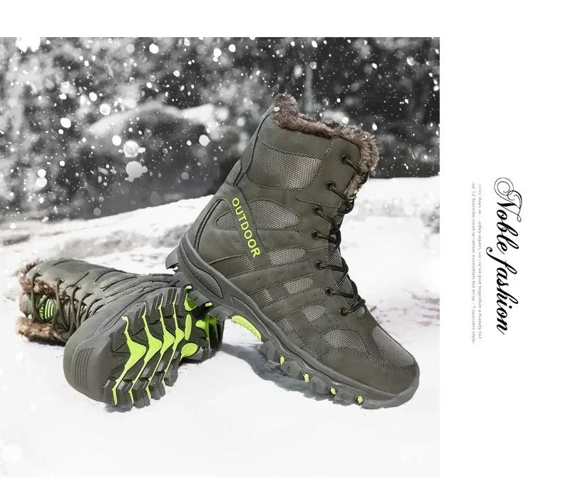 Men Warm Winter Snow Boots Tactical Combat Boots Outdoor Work Cotton Boots High Top Warm Sneakers Mens Plush Hiking Shoes