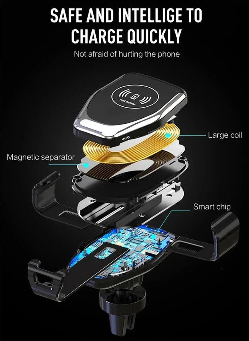 Car Wireless Charger Holder for iPhone 15/14/13/12/11 pro XS Max XR Samsung Fast Charging Mount Compatible with Multiple Models