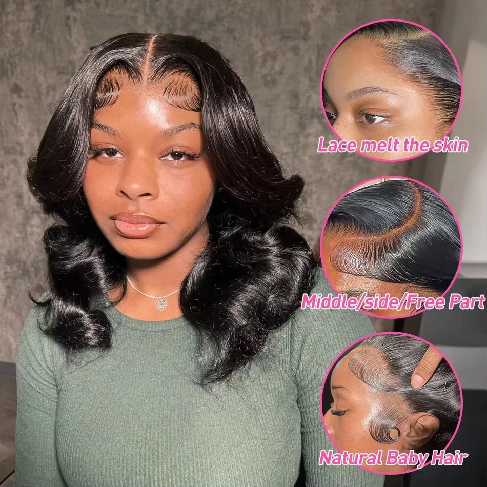 13x6 HD Lace Frontal Wigs Short Bob Body Wave Human Hair Wig 200 Density Pre Plucked Brazilian  Human Hair Wig For Women