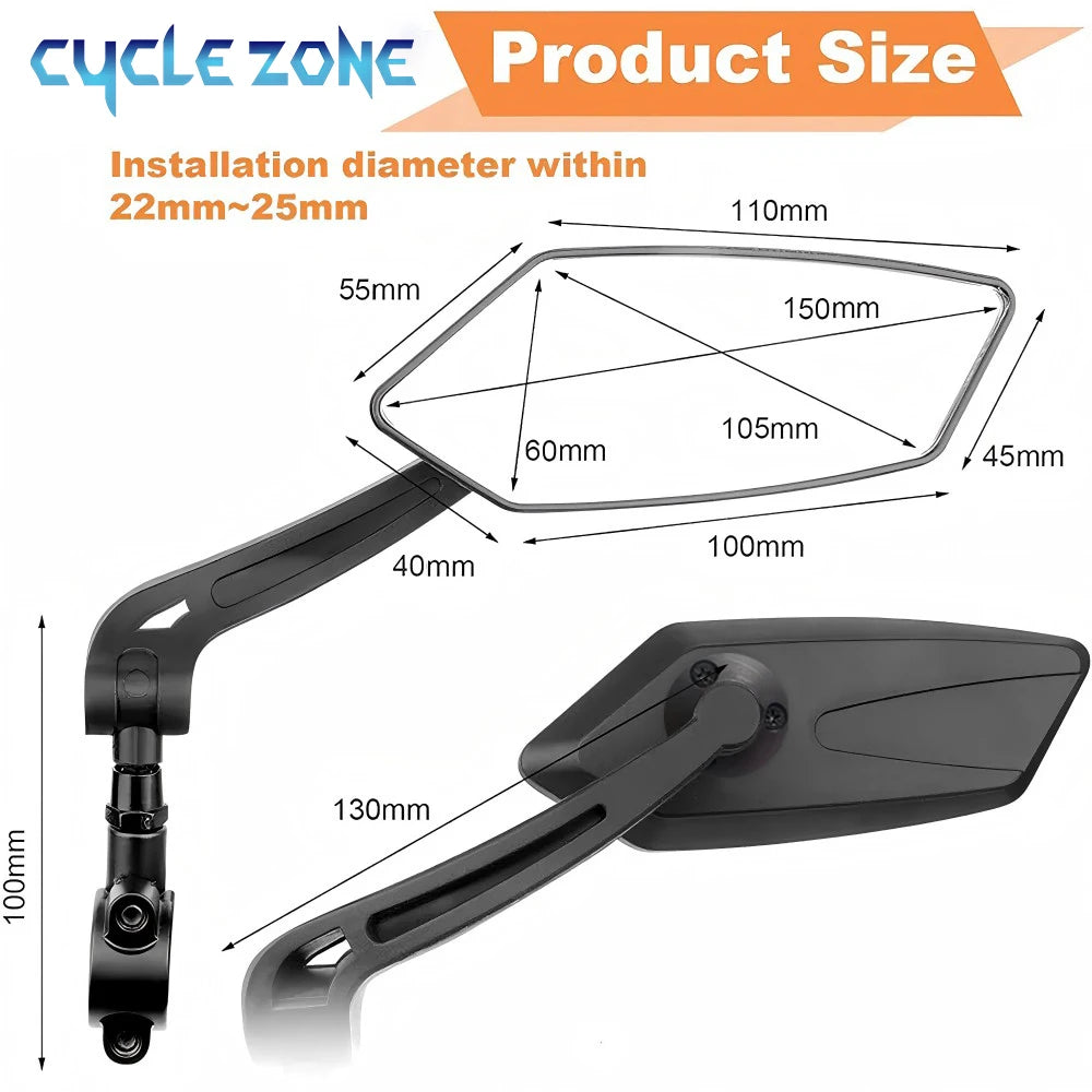 Universal Bike Handlebar Mirrors Wide Angle 360 Rotating Bicycle Rear View Mirror MTB E-Bike Electric Scooter HD Rearview Mirror