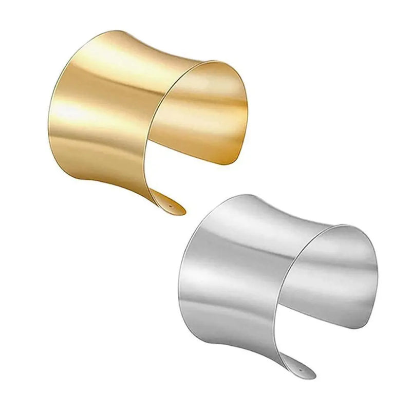 Unisex Wide Open Cuff Bracelet – Gold & Silver Tone Adjustable Metal