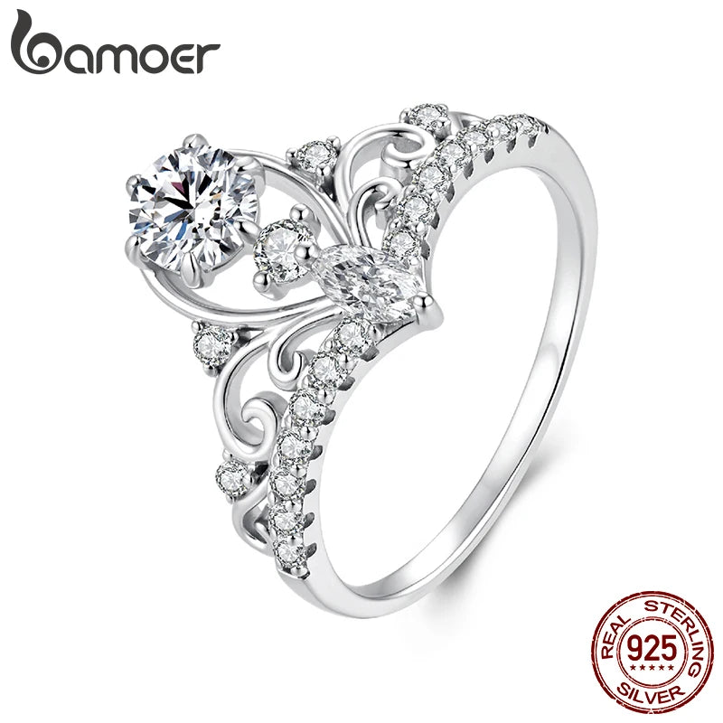 BAMOER  0.5-1CT Moissanite Crown Ring 925 Sterling Silver D Color VVS1 Women Eternal Guarding Rings Engagement Wedding Gift
