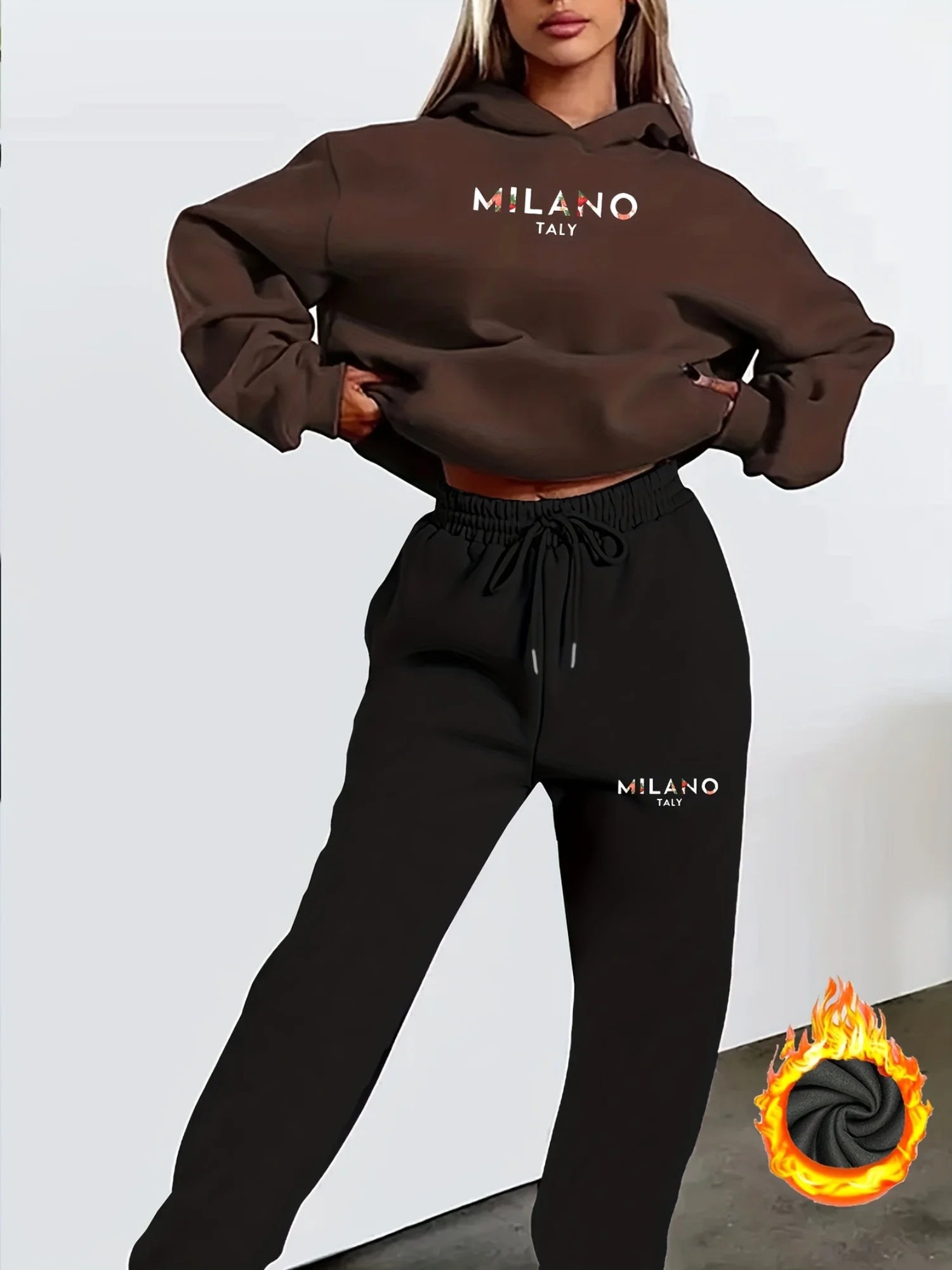 Women’s Warm Hoodie Sweatpants Set Plush Fleece Two Piece Outfit