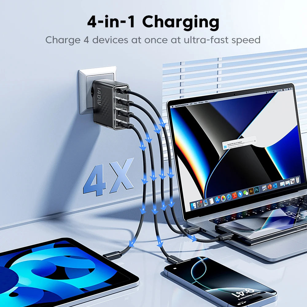 140W USB C Charger PD3.1 QC4.0 Fast Charging for MacBook iPhone 17 16 Samsung - GaN Technology Travel Friendly