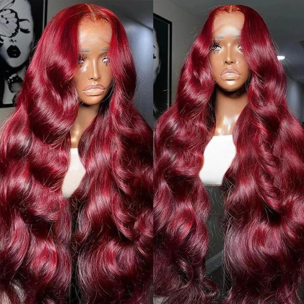 200 Density 99J Burgundy Body Wave Human Hair Wigs 13x6 HD Lace Frontal Human Hair Wig Brazilian Remy Real Human Hair For Women