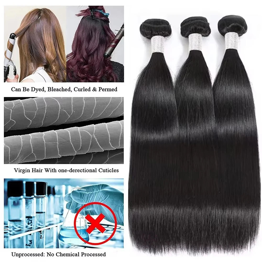 16A 36 40Inch Bone Straight Real Bundles Brazilian Human Hair 2 3 4 Bundles 100% Remy Raw Hair Bundles Wigs Extensions For Women