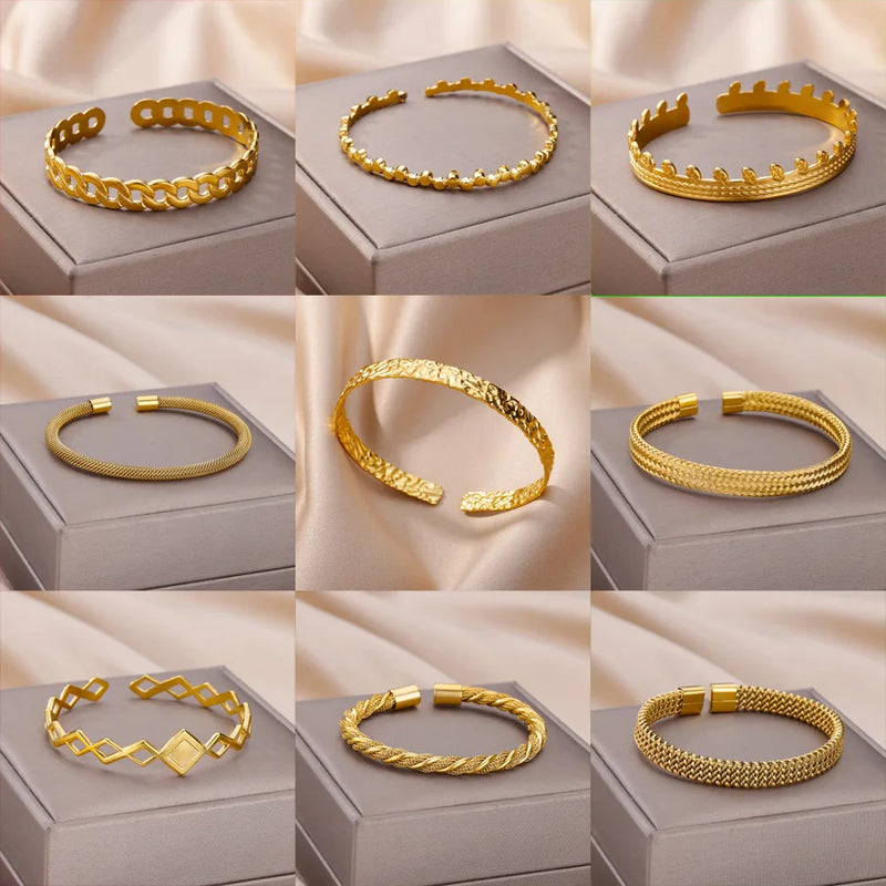 Gold-Color Stainless Steel Bracelet for Women – Adjustable Open Bangle