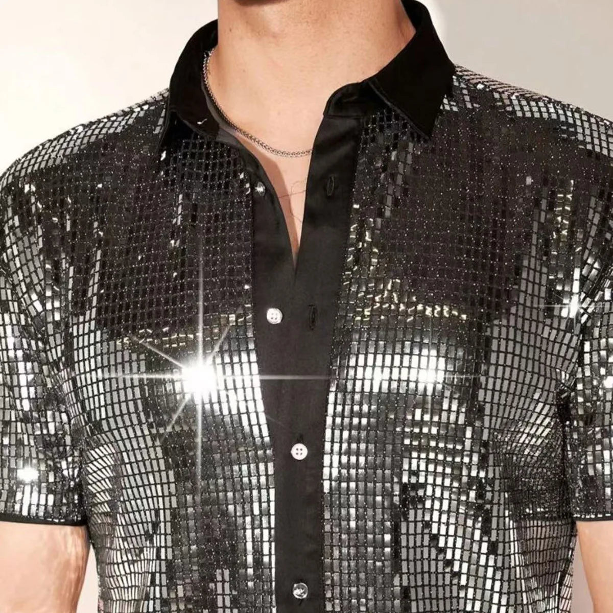 Men’s Shiny Short-Sleeve Party Shirt