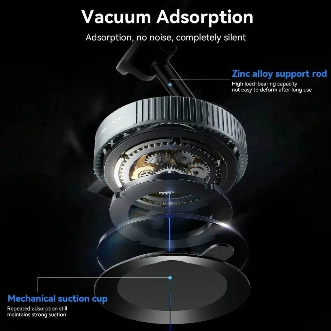 Magnetic Phone Mount 360° Rotation Vacuum Suction Car Holder Foldable Retractable for Safe Driving
