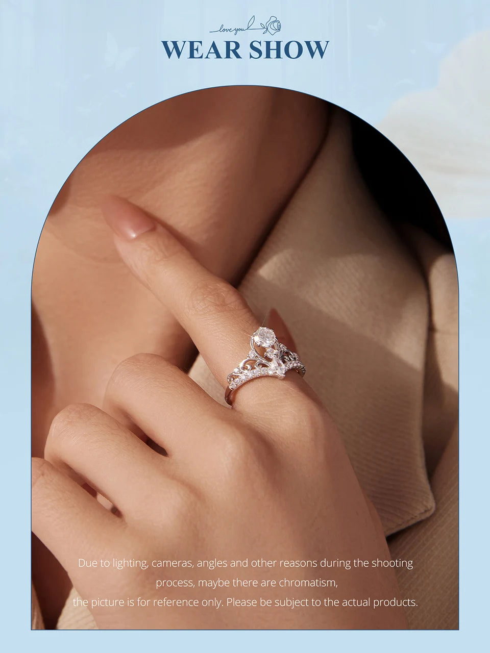 BAMOER  0.5-1CT Moissanite Crown Ring 925 Sterling Silver D Color VVS1 Women Eternal Guarding Rings Engagement Wedding Gift