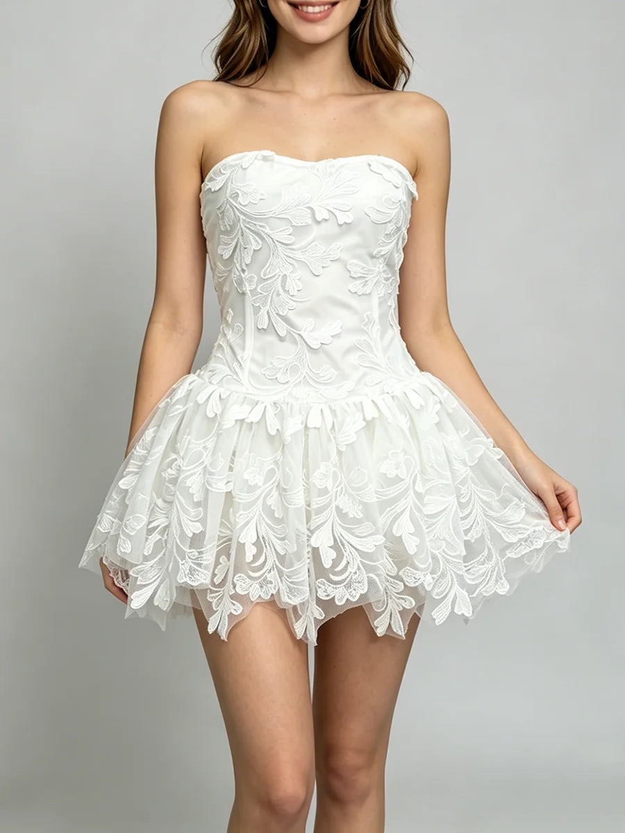 Dresses for Women Strapless Sleeveless High Waist Solid Mesh Mini Dress Female Fashion