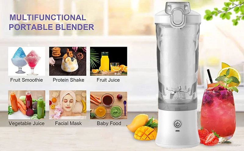 Portable Blender 600ML Electric Juicer Fruit Mixers 4000mAh USB Rechargeable Smoothie Mini Blender Personal Juicer