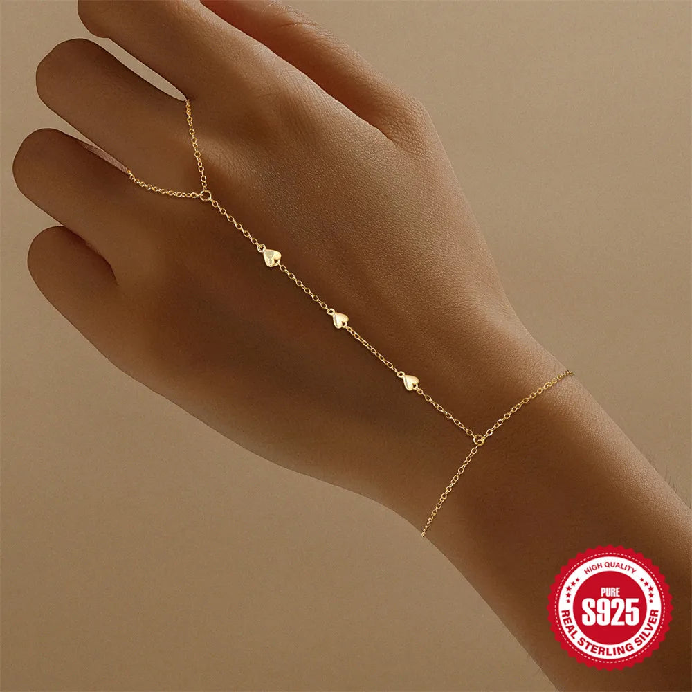 CANNER 925 Sterling Silver Lucky Koi Goldfish Finger Chain Bracelet For Women Hand Chain Ring Jewelry Gift pulseras de plata 925
